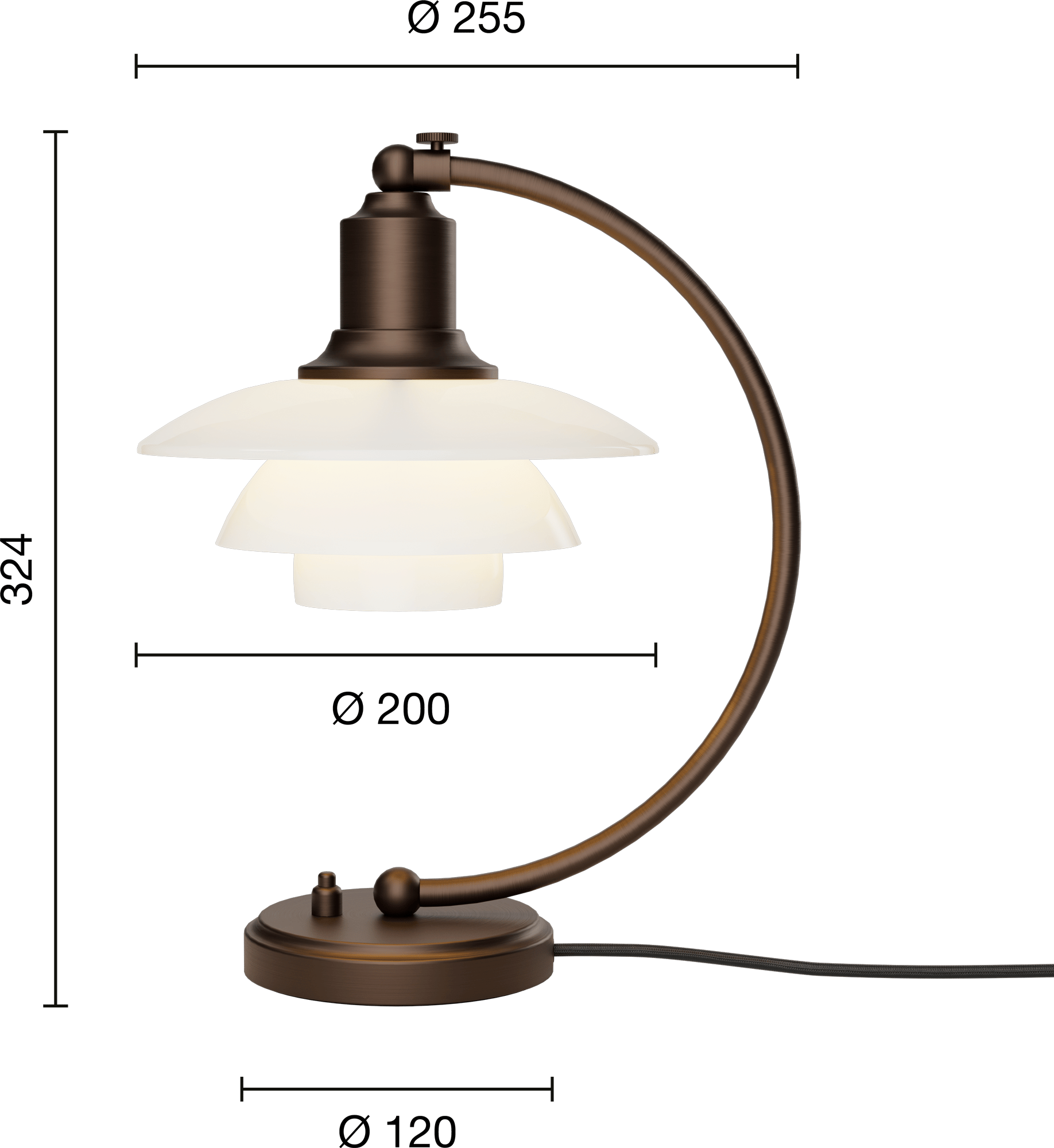 9147536 PH 2 2 LUNA BORDLAMPE AGED BRASS OPAL GLAS 3