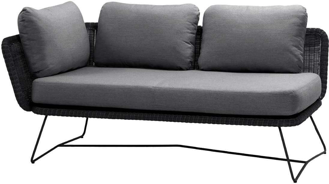 9143832 CANE LINE HORIZON 2 PERS SOFA HØJRE MODUL SORT FLET INCL GRÅT HYNDESÆT (1)