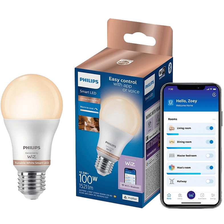2508115 PHILIPS SMART LED HVID STOR STANDARD E27, MAT, DÆMP 1
