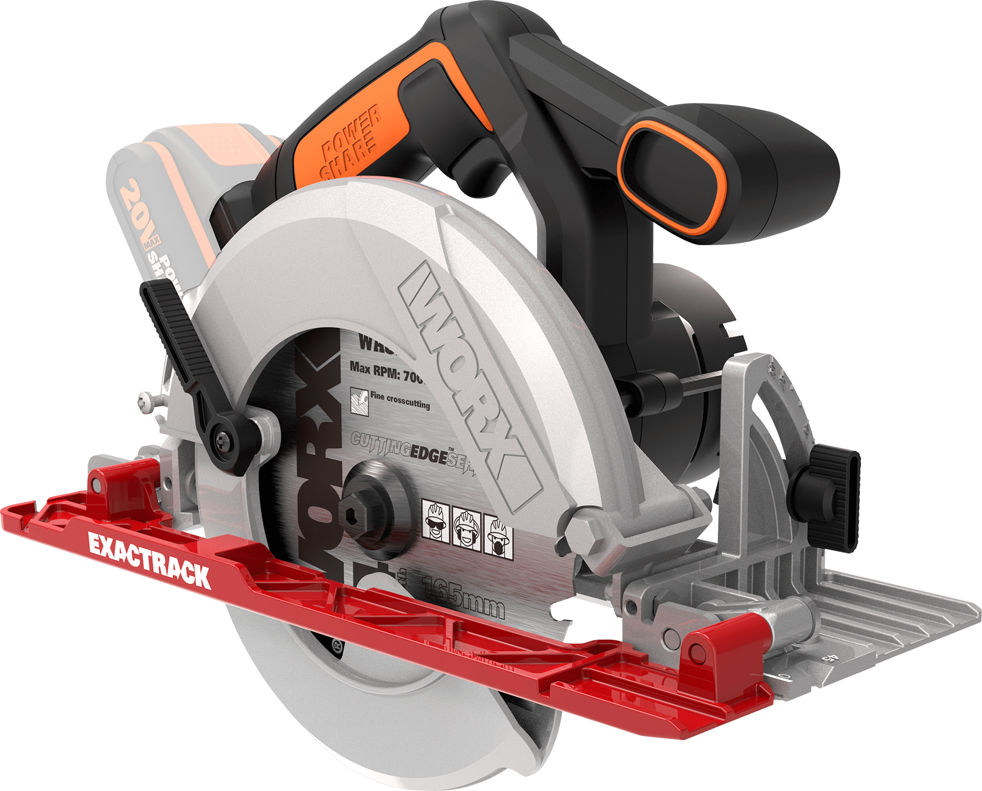 2093600 WORX 20V RUNDSAV EASY TRACK WX530.9 165MM 3600RPM UDEN BATTERI OG LADER 2
