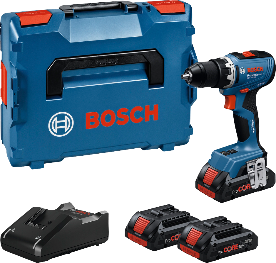 7443436 BOSCH 18V BORE SKRUEMASKINE GSR 18V 65 INKL 3X4AH BATTERIER OG LADER L BOXX 1