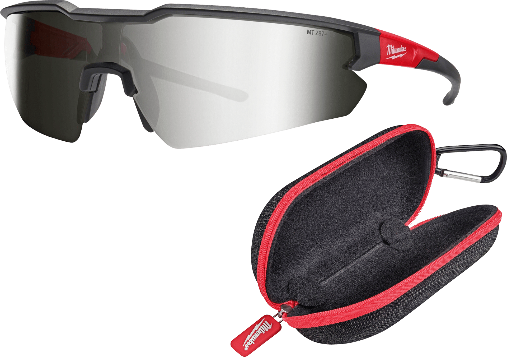 01195 MILWAUKEE SIKKERHEDSBRILLE SØLV SPEJLGLAS INKL. HÅRDT ETUI 0