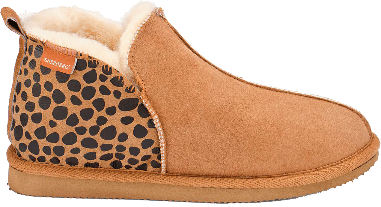 9149035 SHEPHERD ANNIE SLIPPERS FÅRESKIND LEOPARD KASTANJE 1