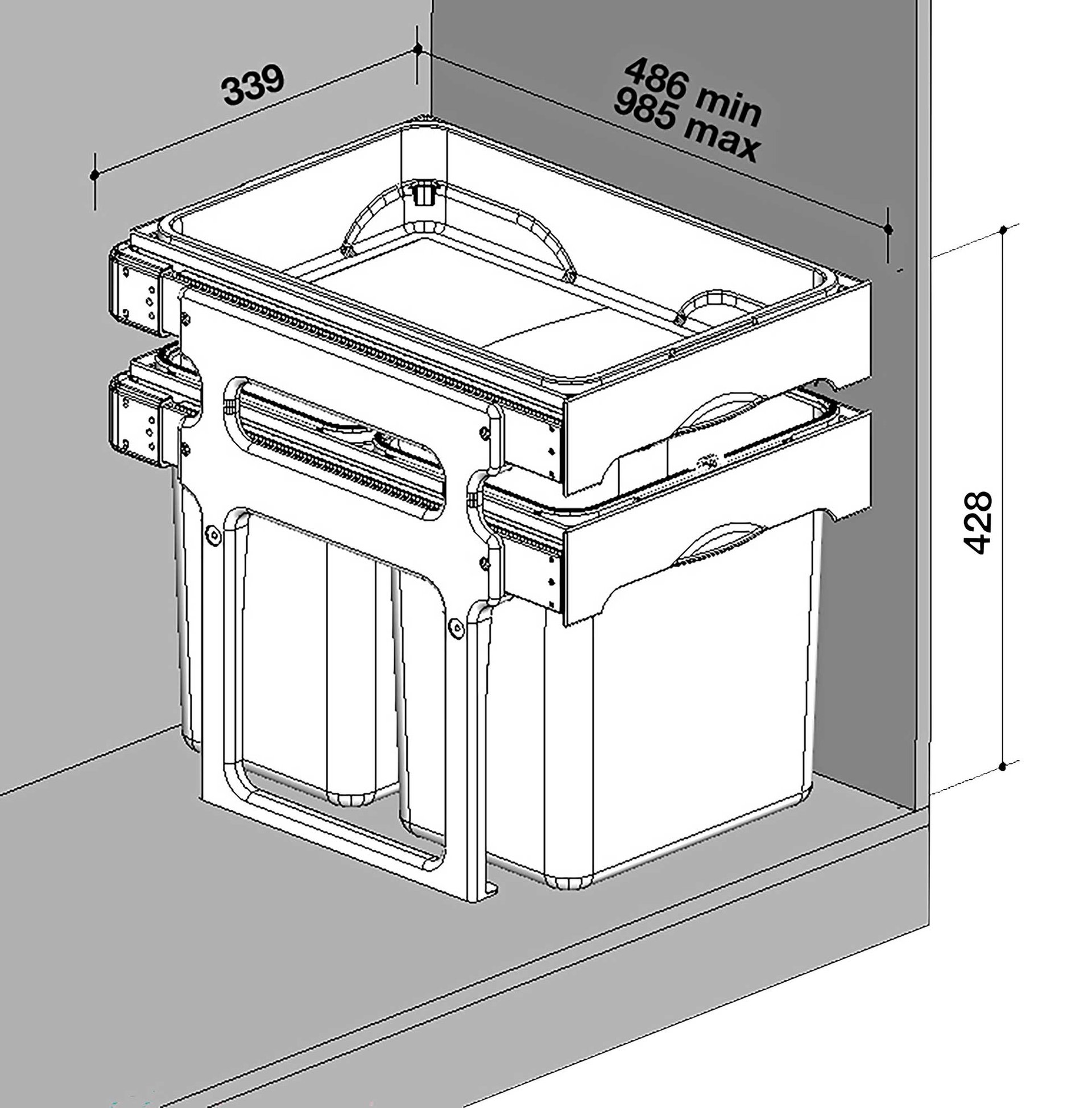 2278010 INTRA AFFALDSSYSTEM TANK40 3 1X16L, 2X8L, BAKKE 3