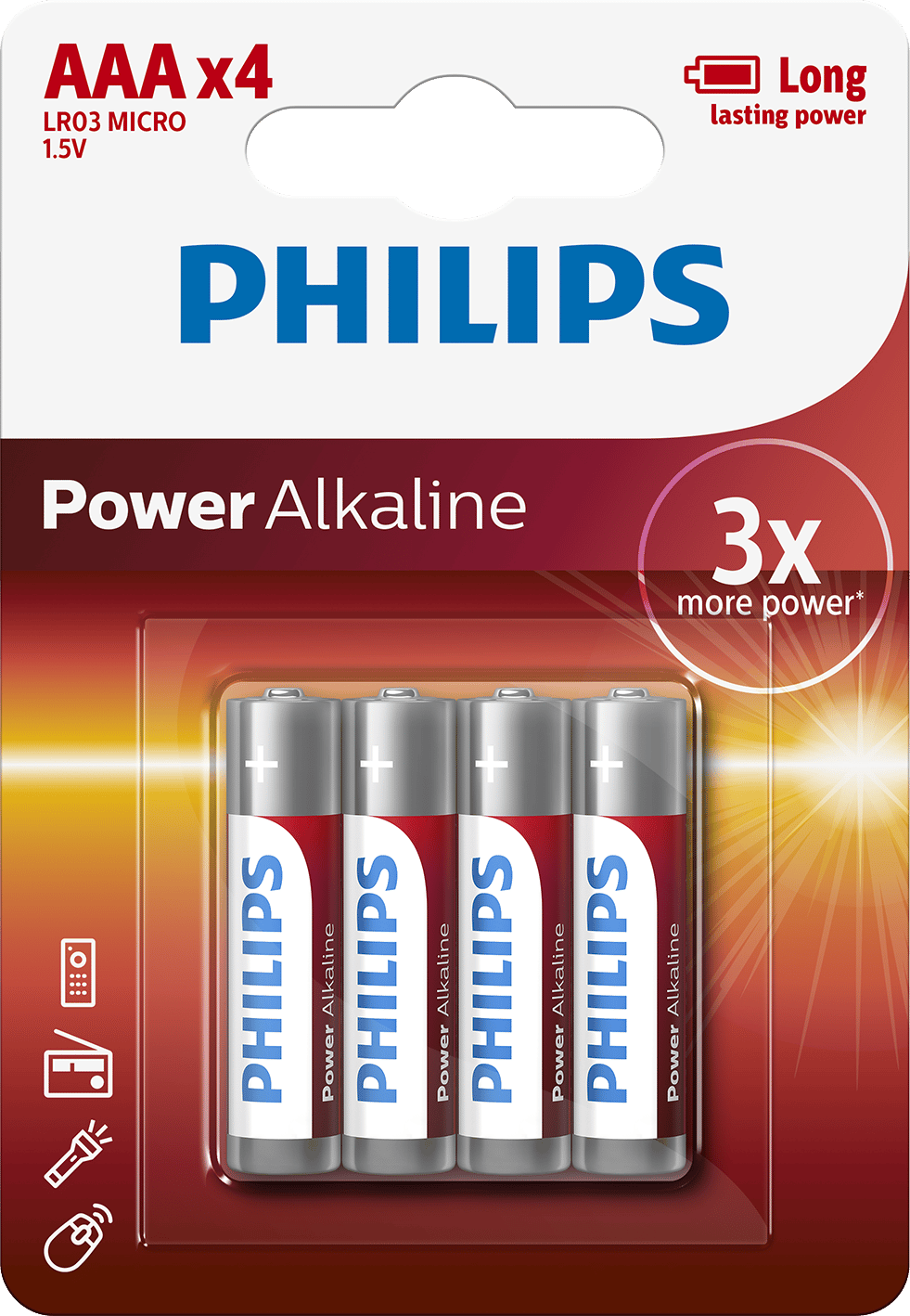 1437252 PHILIPS ALKALINE BATTERI AAA LR03P4B10 4 PAK