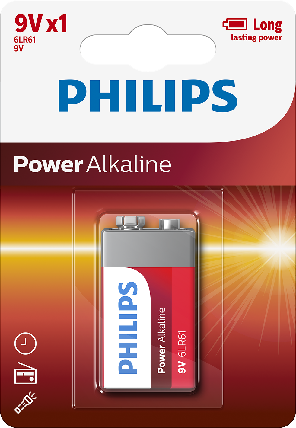 1437278 PHILIPS ALKALINE BATTERI 9V 6LR61P1B10 1 PAK