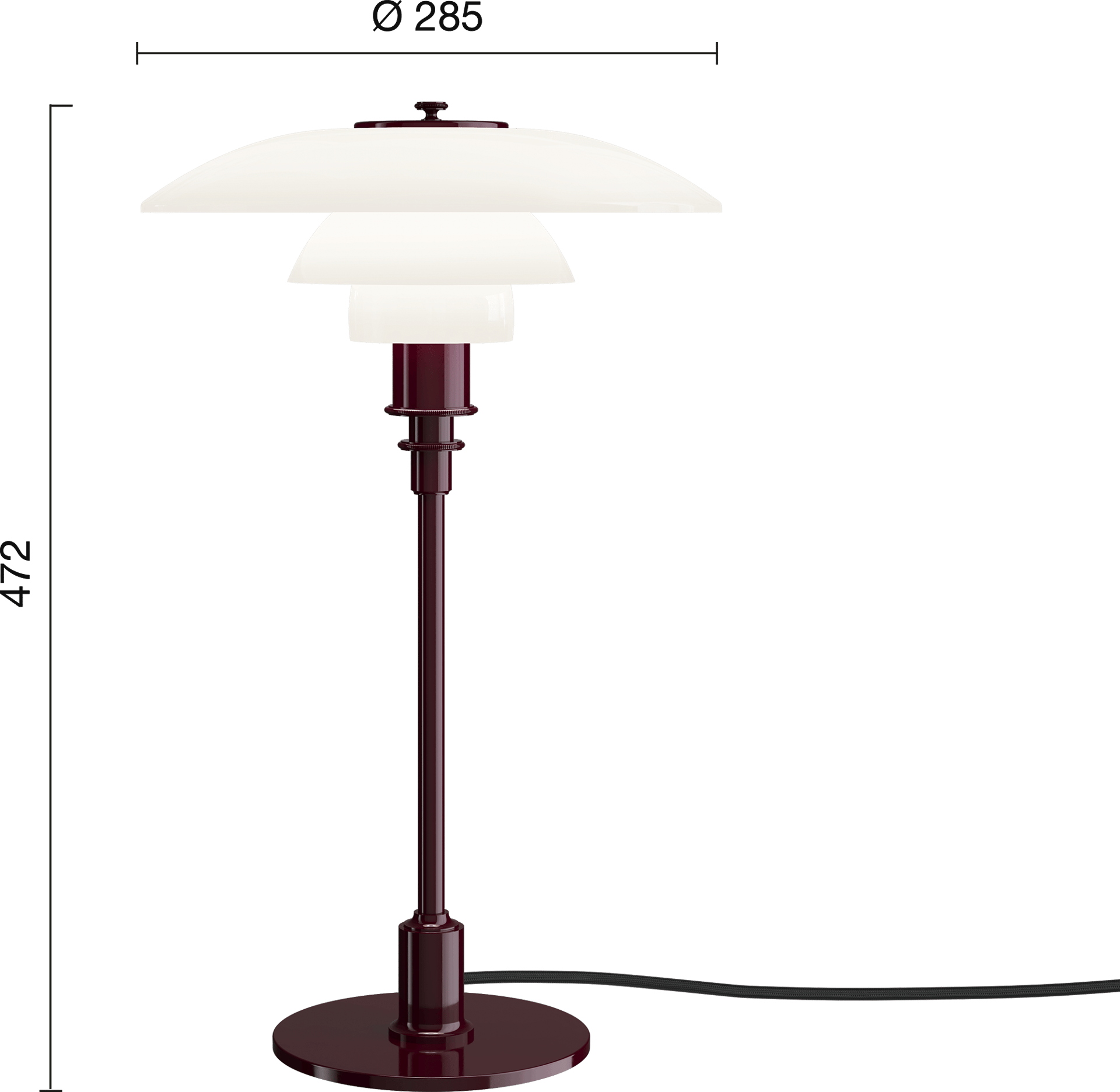 9150201 PH 3 2 Table Lamp EU Burgundy Measurement