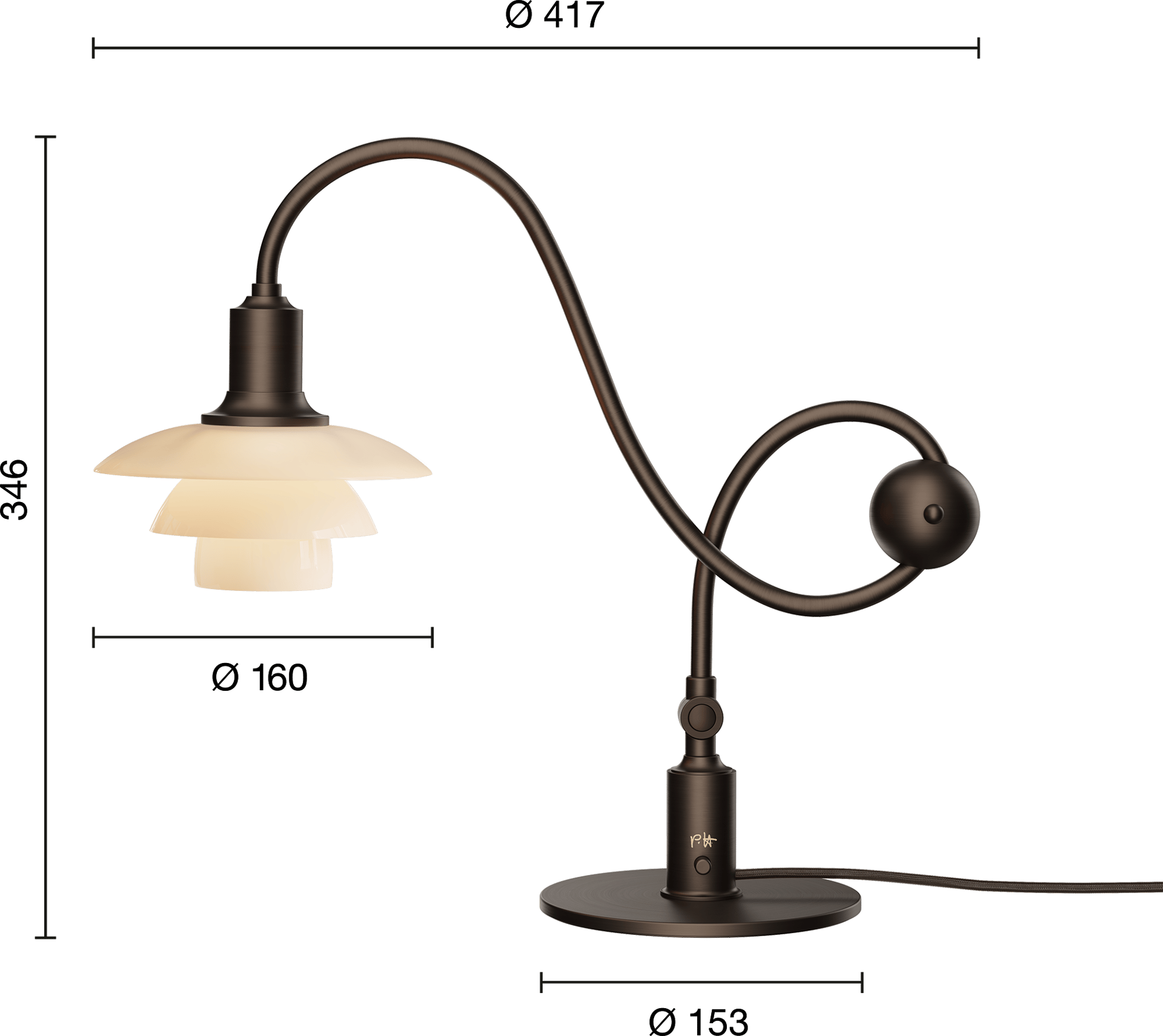 9150194 PH 1 1 Piano Table Lamp EU Measurement