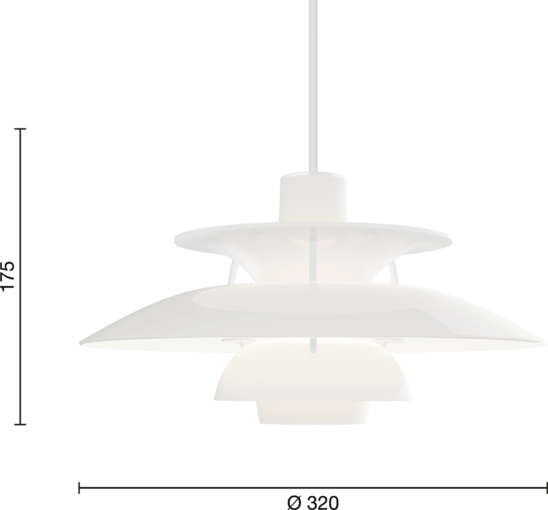 9150208 PH 5 320 Opal EU Pendant White Measurement