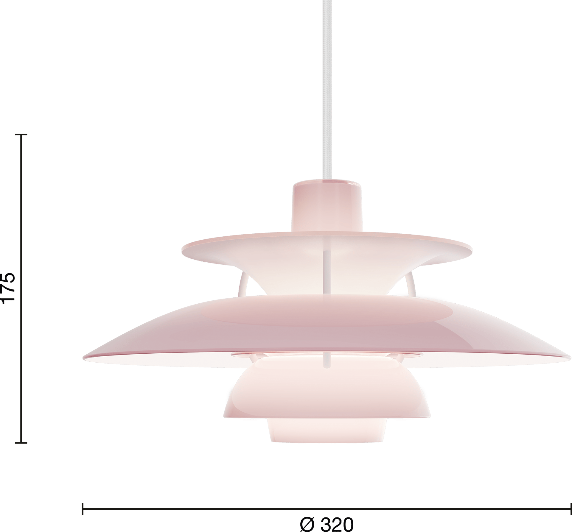 9150207 PH 5 320 Opal EU Pendant Pale Rose Measurement