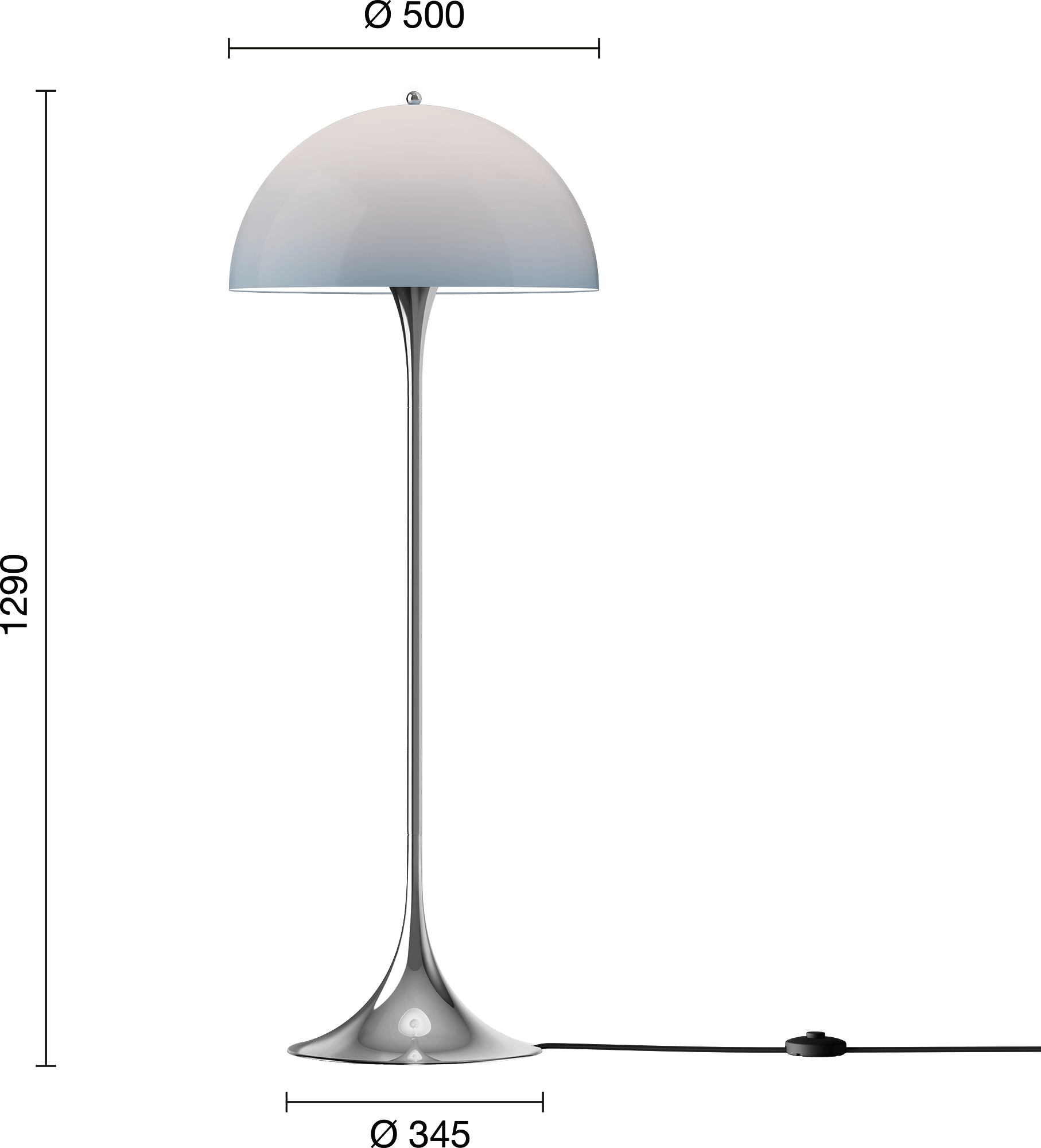 9150385 Panthella Originals Floor Lamp 500 Opal Blue Chrome EU Measurement