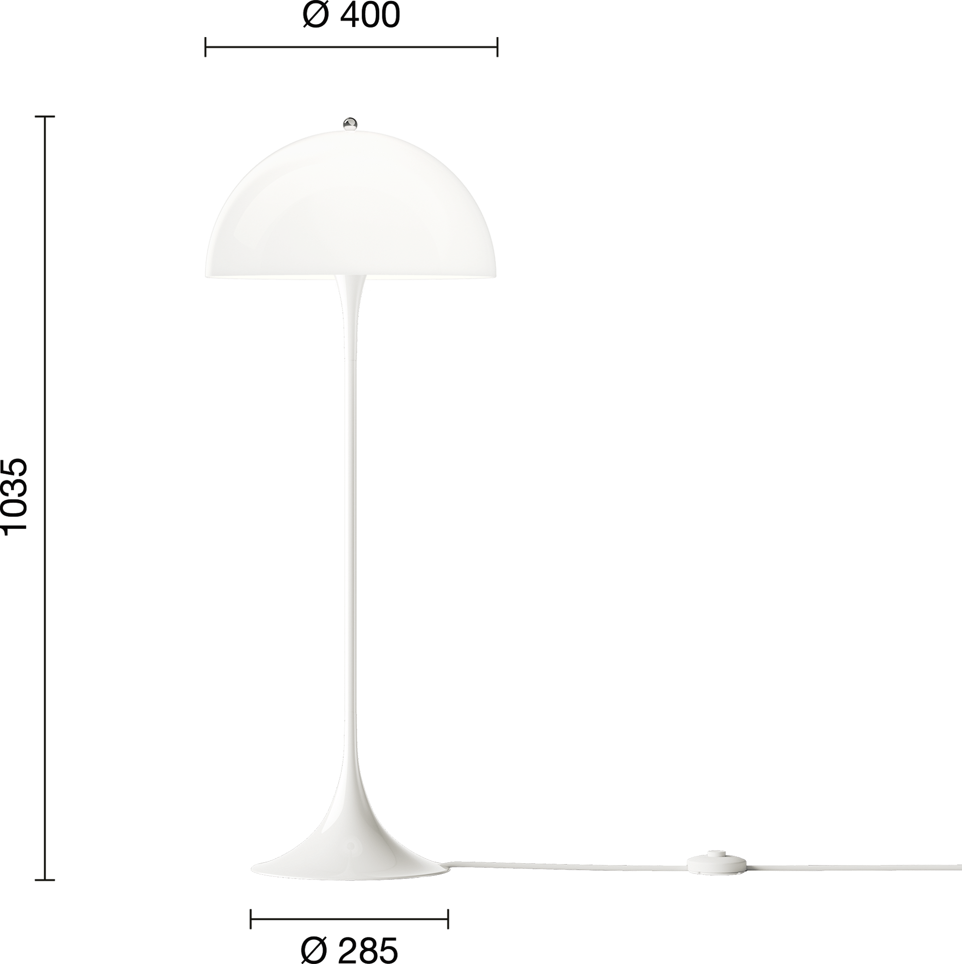 9150383 Panthella Floor Lamp 400 Opal White EU Measurement