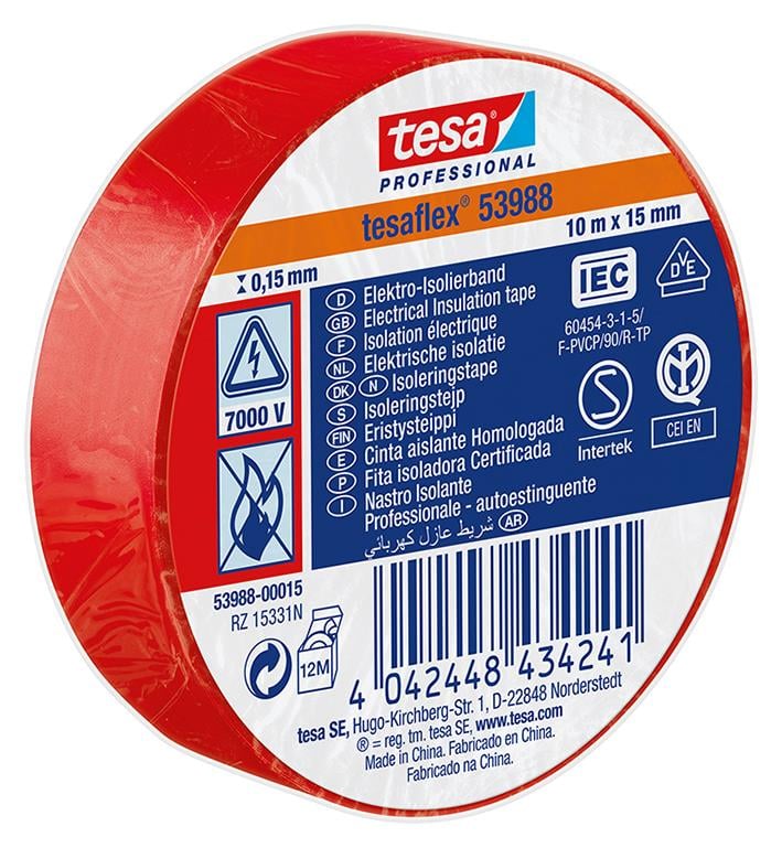 2006626 TESA ISOLERINGSTAPE 15MM RØD