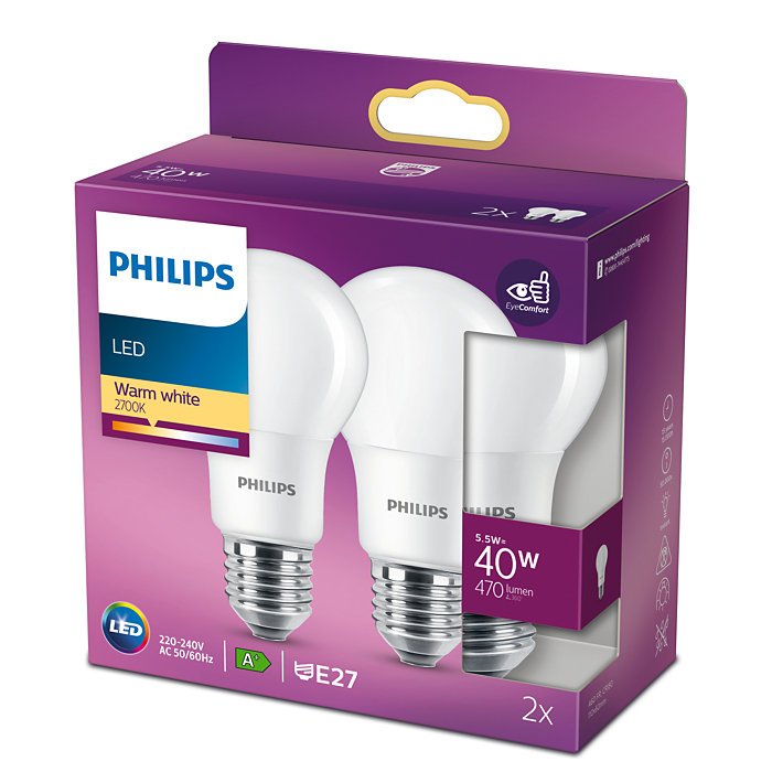 2121941 PHILIPS LED PÆRE 40W E27 2 PAK1