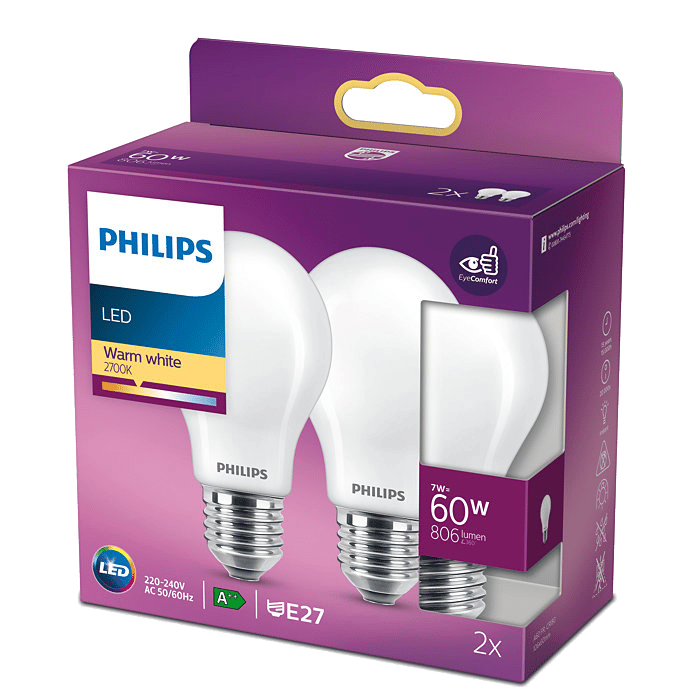 2122032 PHILIPS LED STANDARDPÆRE 2 PAK1