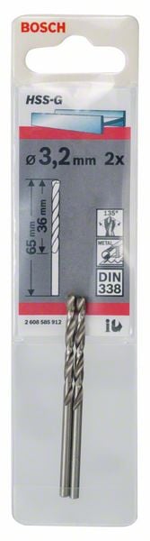 7429975 BOSCH METALBOR HSS G S 3 2X65 2 STK