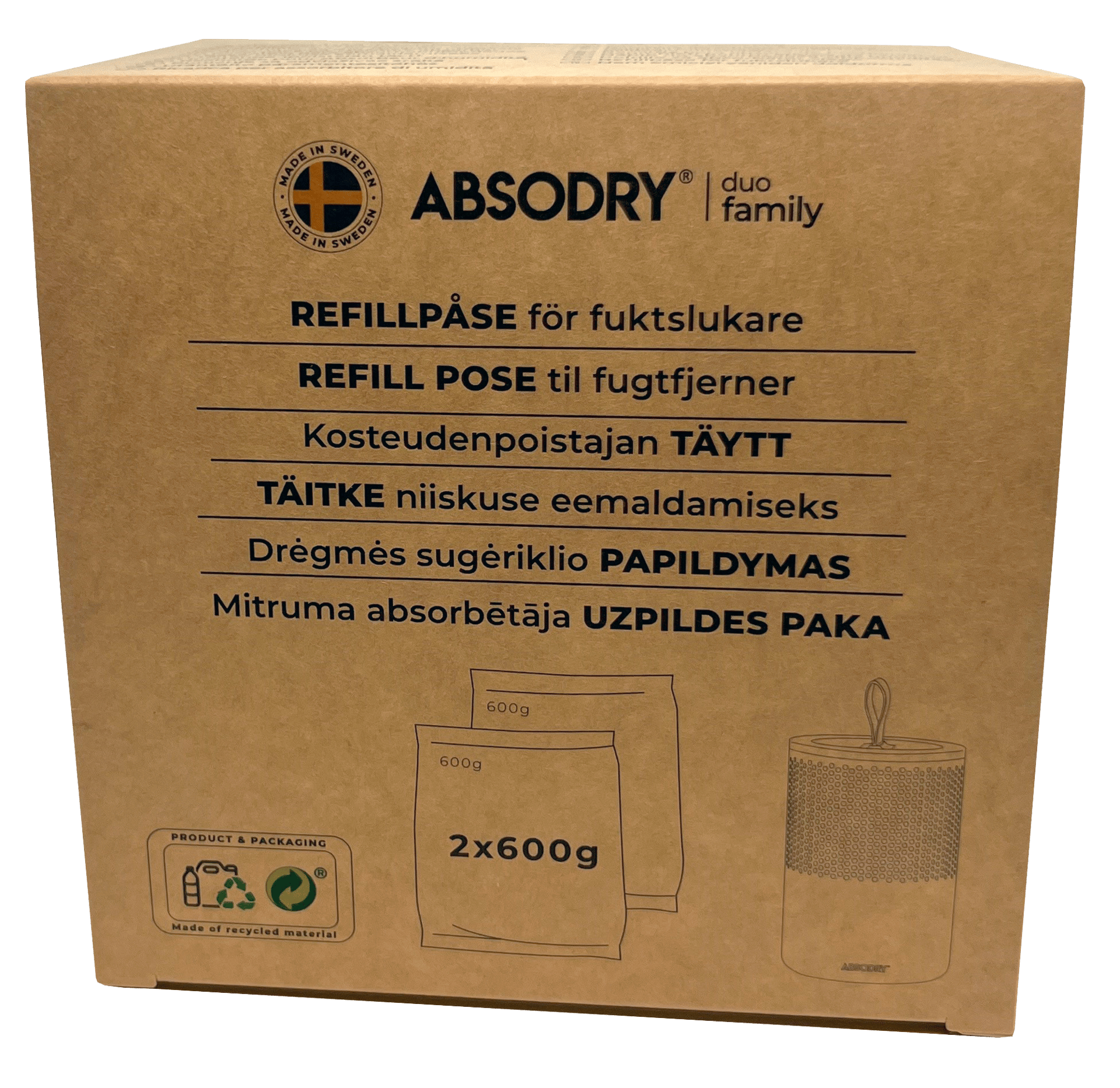 2333683 ABSODRY FUGTFJERNER DUO FAMILY REFILL 600G 2 PAK