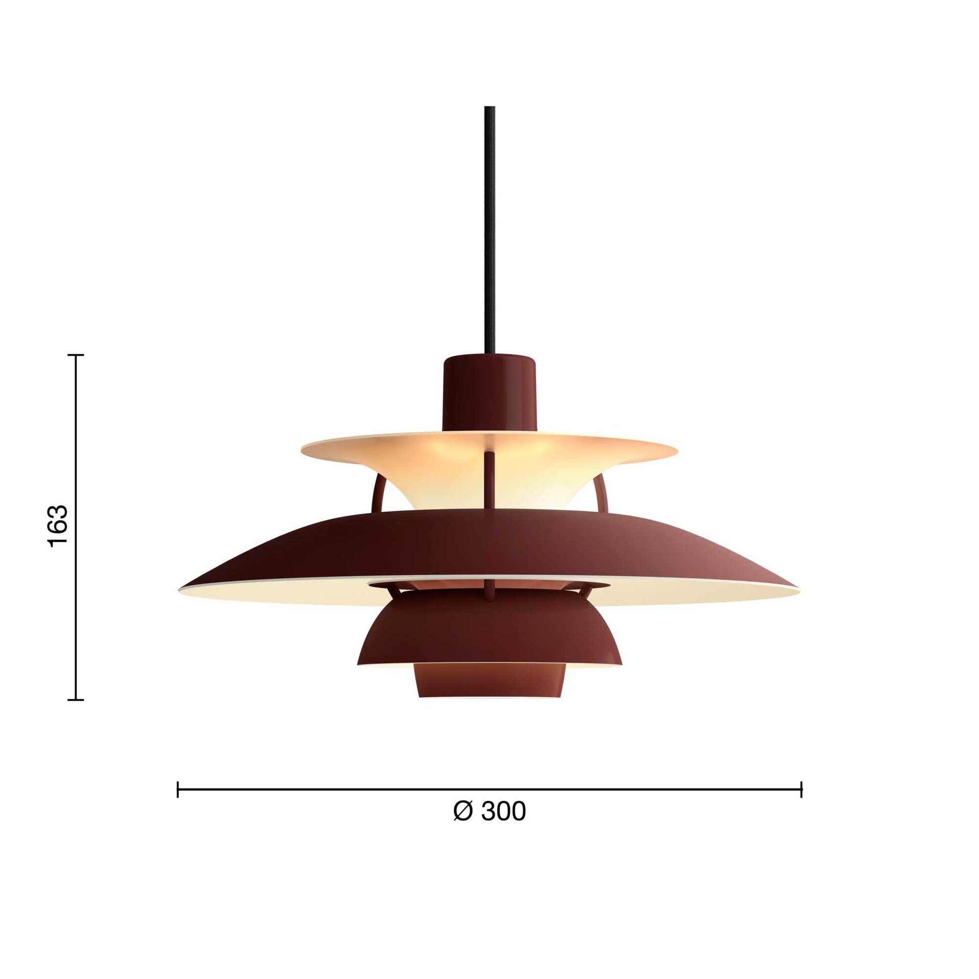 9146254 PH 5 Mini Monochrome Pendant Burgundy Measurement