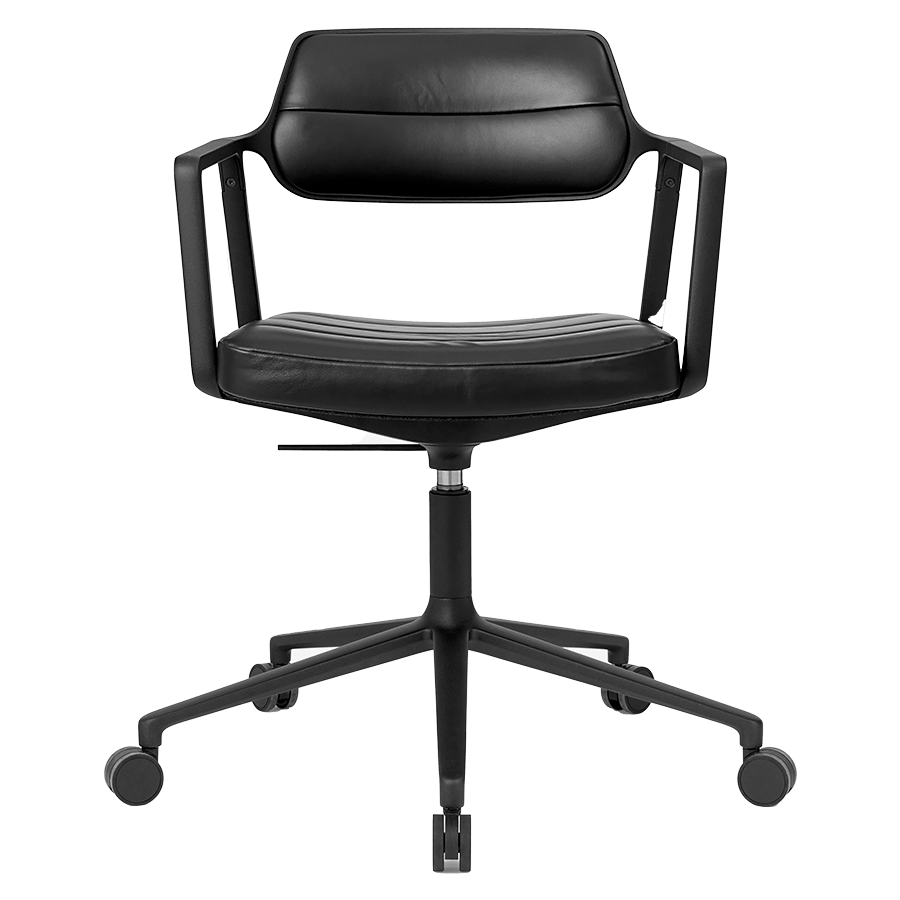 9146231 VIPP453 SWIVEL+ KONTORSTOL SORT LÆDER SORT STEL HJUL1