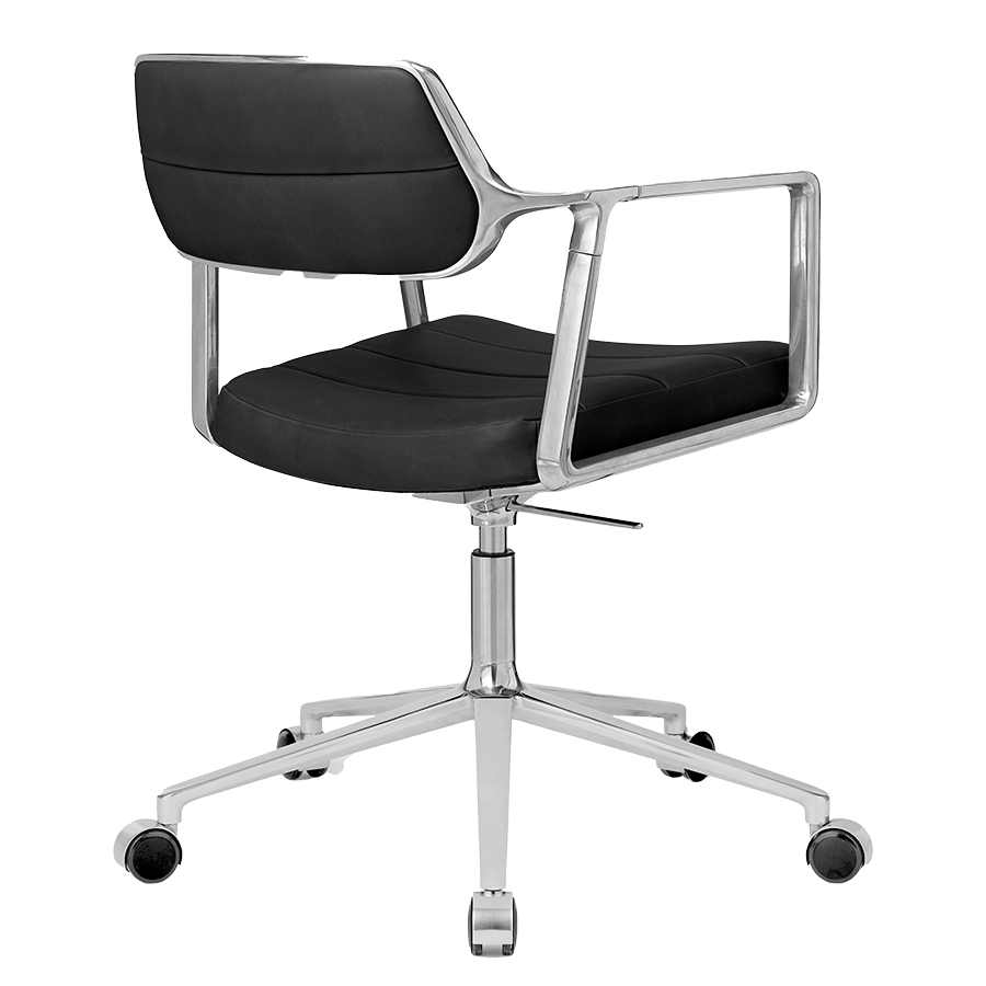 9146230 VIPP453 SWIVEL+ KONTORSTOL SORT LÆDER POLERET STEL HJUL2