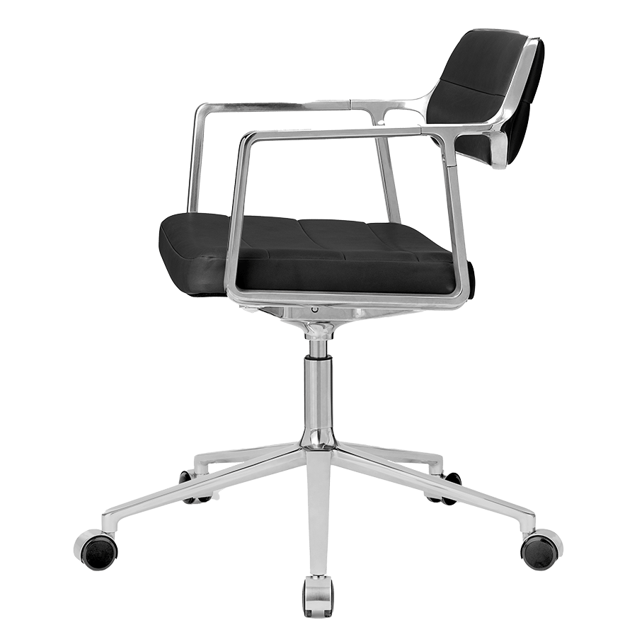 9146230 VIPP453 SWIVEL+ KONTORSTOL SORT LÆDER POLERET STEL HJUL3
