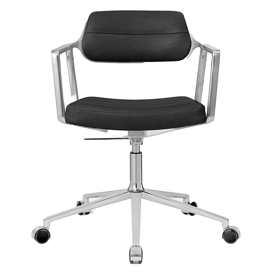 9146230 VIPP453 SWIVEL+ KONTORSTOL SORT LÆDER POLERET STEL HJUL1