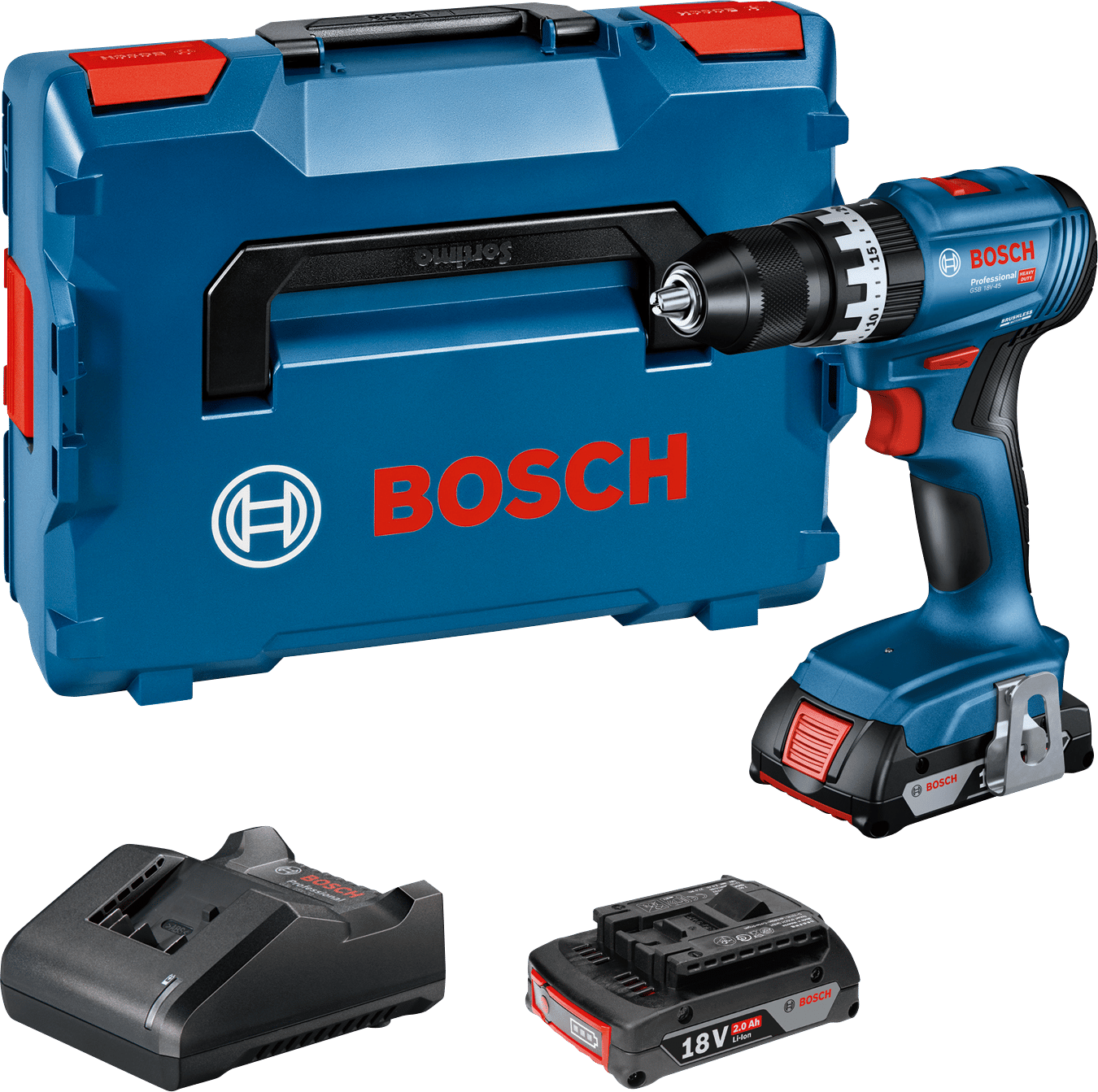 7442433 BOSCH 18V SLAGBOREMASKINE GSB 18V 45 2X2AH BATTERIER L CASE UN3481