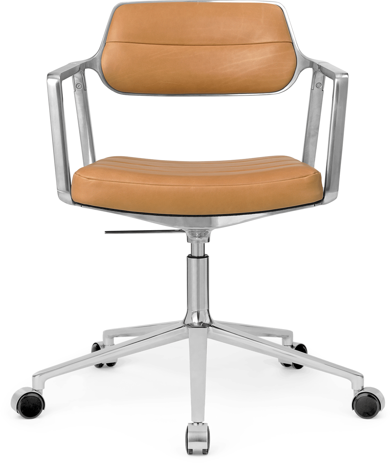 9146238 VIPP453 SWIVEL KONTORSTOL SAND FARVET LÆDER POLERET STEL HJUL 1