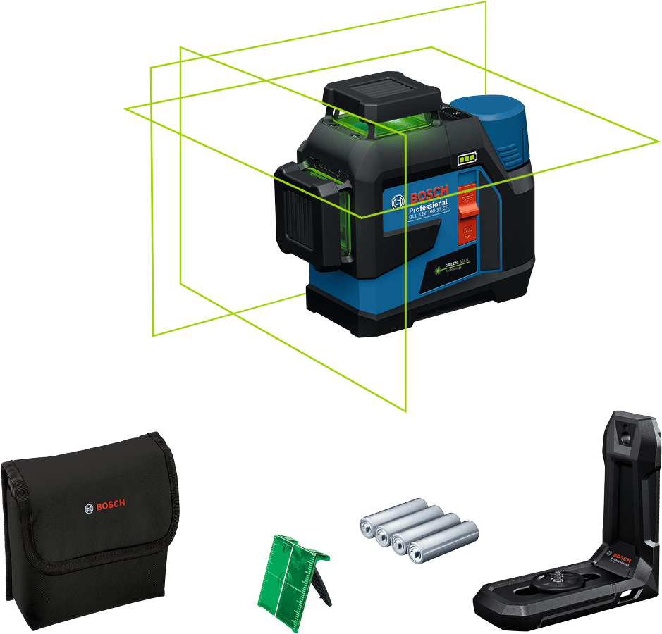 7433111 BOSCH 12V LINJELASER GLL 12V 100 33 3X360GRADER GRØN LASER
