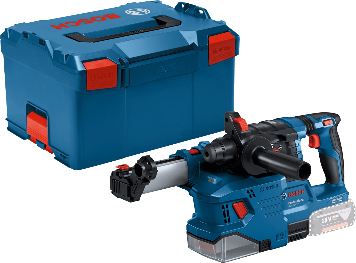 7442847 BOSCH 18V BOREHAMMER GBH 18V 22 OG GDE 18V 12 STØVSUGERMODUL L BOXX UDEN BATTERI