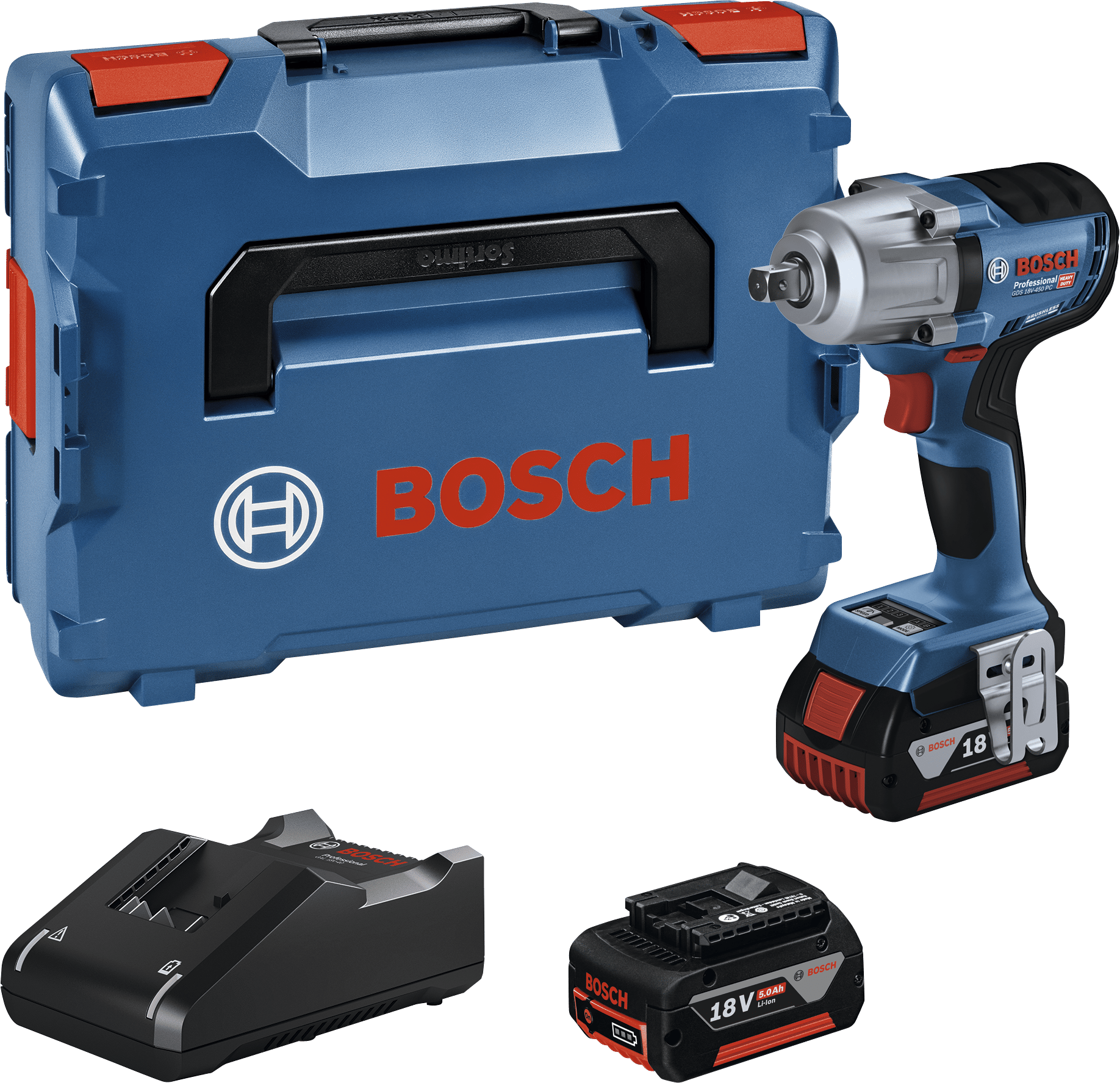 7442625 BOSCH 18V SLAGNØGLE GDS 18V 450 PC 2X5AH BATTERIER L BOXX UN3481