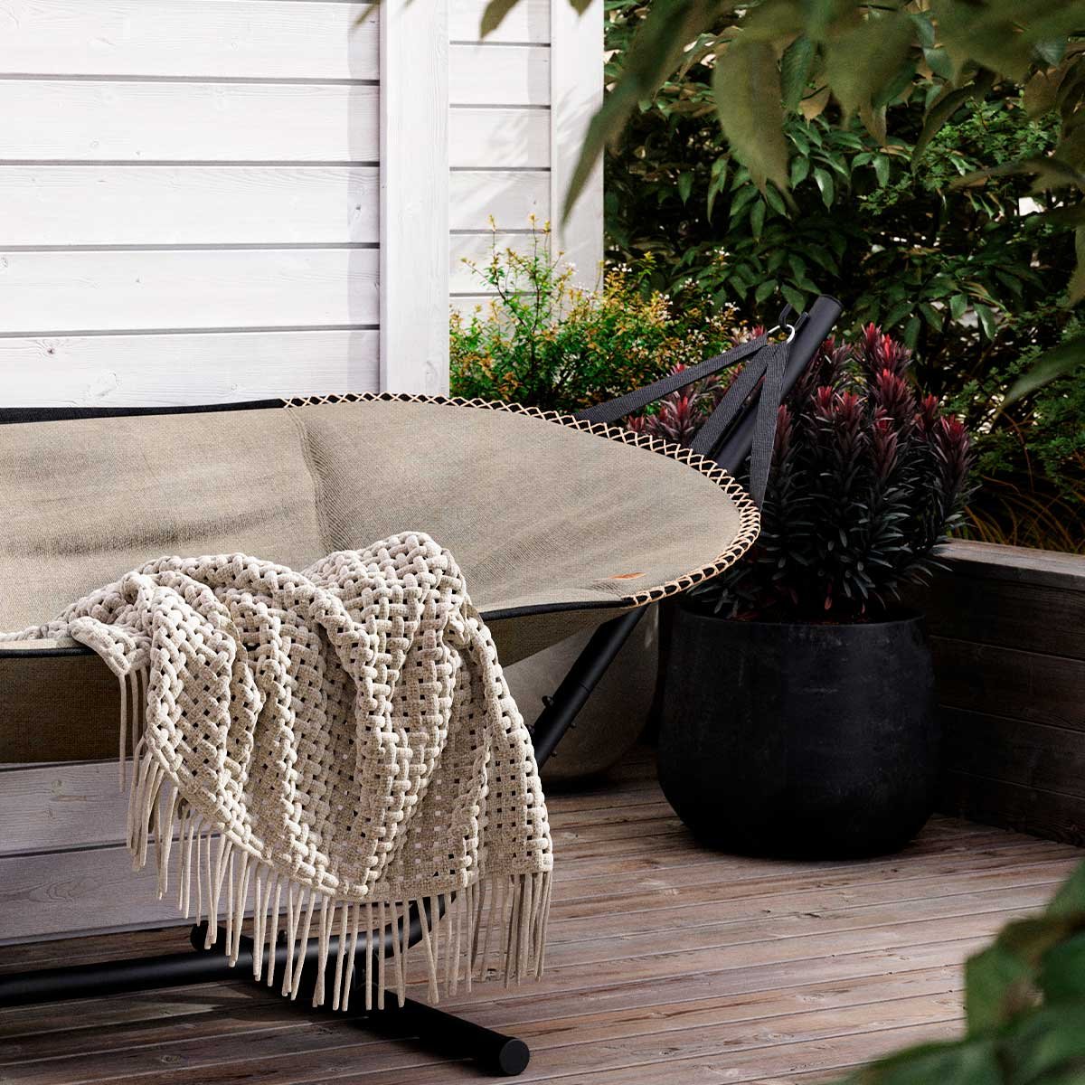 9147132 SACKIT COBANA HAMMOCK PÅ STEL HÆNGEKØJE PÅ SORT ALU STEL KIRRA SAND 2
