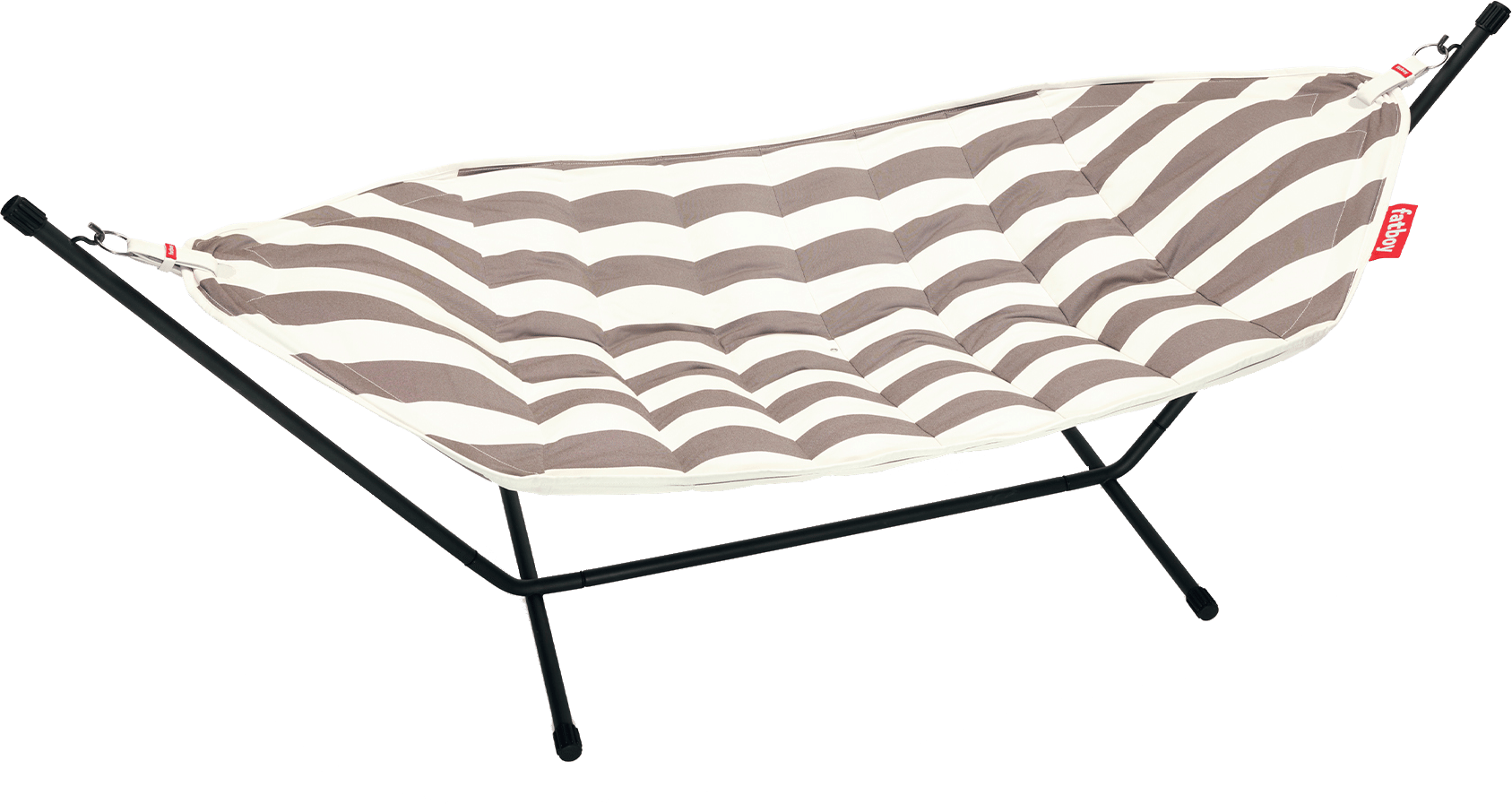 9147368 FATBOY HEADDEMOCK SUPERB HÆNGEKØJE STRIPE CACAO MED SORT STATIV OUTDOOR 1