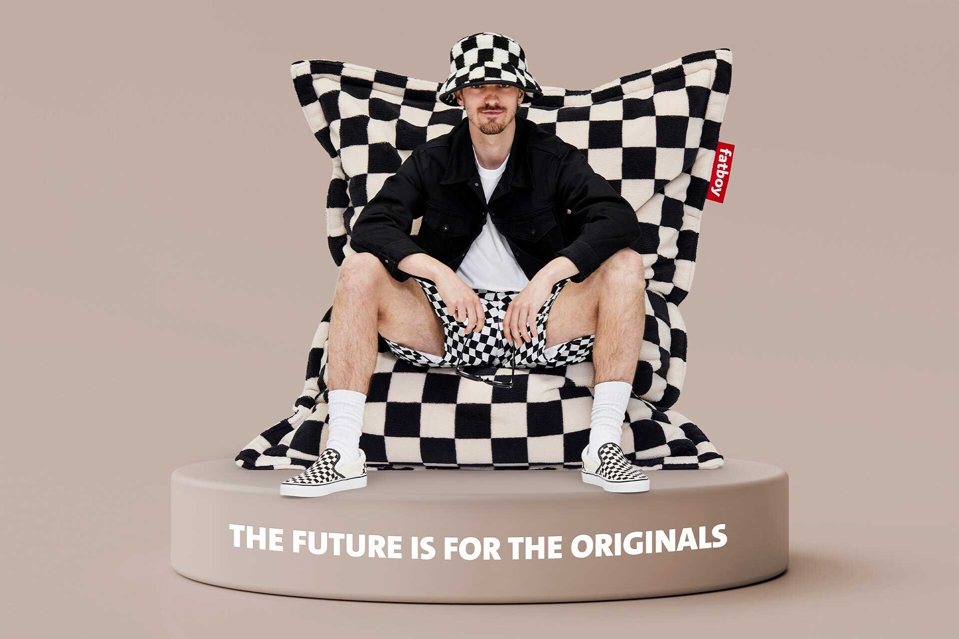 9147279 FATBOY ORIGINAL SLIM TEDDY SÆKKESTOL CHESS BLACK ECRU INDOOR 5