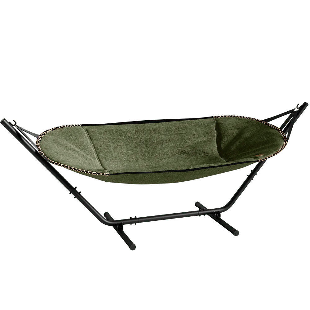 9147457 SACKIT COBANA HAMMOCK PÅ STEL HÆNGEKØJE PÅ SORT ALU STEL KIRRA OLIVE 1