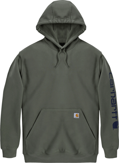 CARHARTT HÆTTETRØJE L OLIVENGRØN MED LOGO PÅ ÆRME