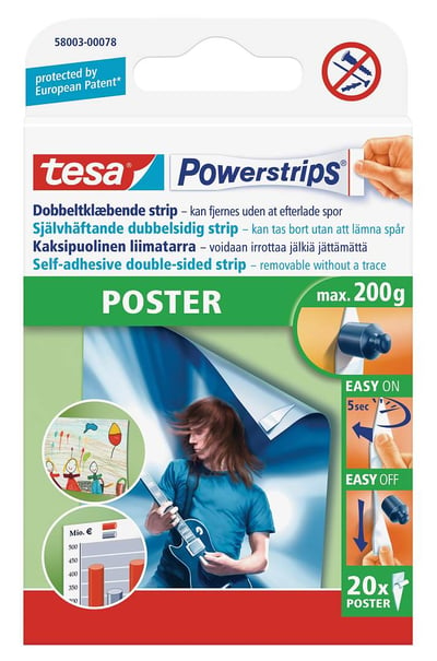 TESA POSTER-STRIPS 20 STRIPS/ÆSKE