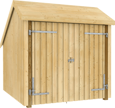 PLUS CYKELSKUR MED DOBBELTDØR UBEHANDLET 229X250X248CM SAML SELV - HUSK EFTERBEHANDLING