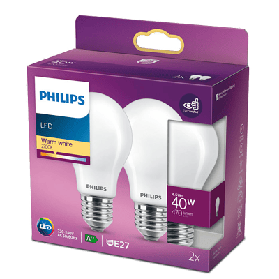 PHILIPS LED STANDARDPÆRE 2-PAK 40W E27 MAT