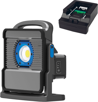 BLUE ELECTRIC ARBEJDSLAMPE 40W PLUS LINE HYBRID INCL ADAPTER MED OPHÆNGSKROG OG MAGNET