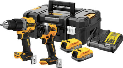 DEWALT 18V SLAGBOREMASKINE OG SLAGSKRUETRÆKKER DCD805+DCF850 2XPOWERSTACK BATTERI OG LADER