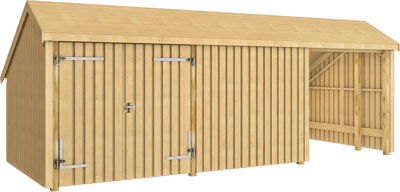 PLUS MULTI HAVEHUS 15,5M2 3 MODULER M/DOBBELTDØR+LUKKET/ÅBEN FRONT UBEH.248X250X635CM