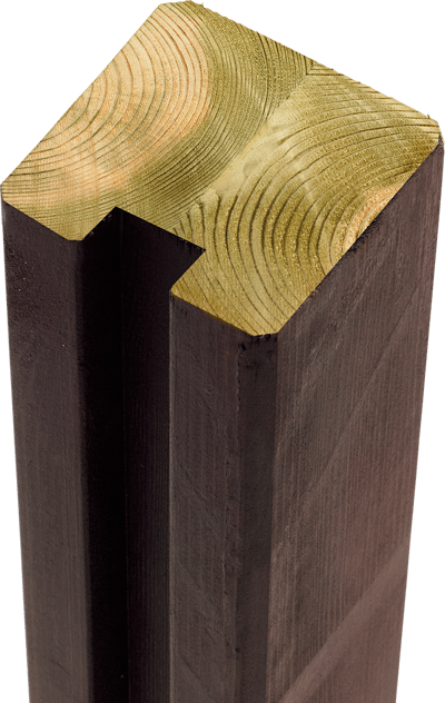 PLUS PROFILSTOLPE 9X9X188CM OMLIMET MED 1 SPOR TRYKIMPR. GRUNDMALET SORT