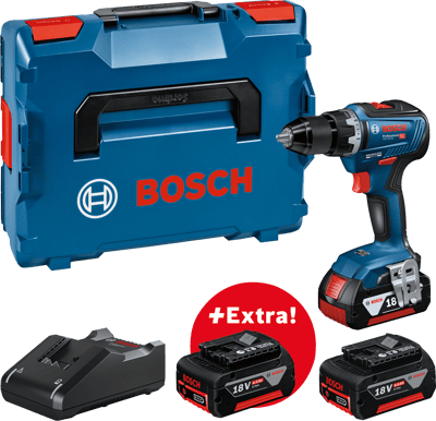 BOSCH AKKUSKRUEMASKINE GSR 18V-55 INKL 3X4AH BATTERIER OG L-BOXX