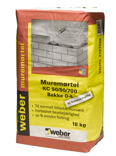 WEBER MUREMØRTEL KC 50/50/700 0-4MM BAKKE - 18KG - 56 SÆK/PAL
