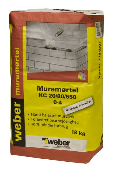 WEBER MUREMØRTEL KC 20/80/550 0-4MM BAKKE - 18KG - 56 SÆK/PAL