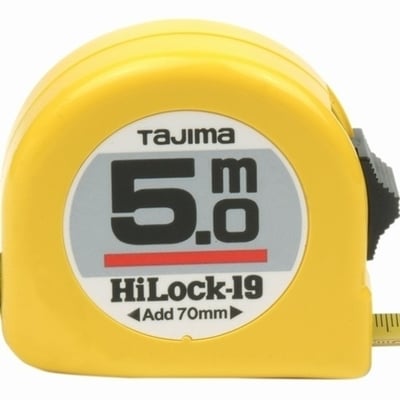 TAJIMA HI-LOCK BÅNDMÅL 19MM 5M GUL SLAGFAST PLAST MED BÆLTECLIPS