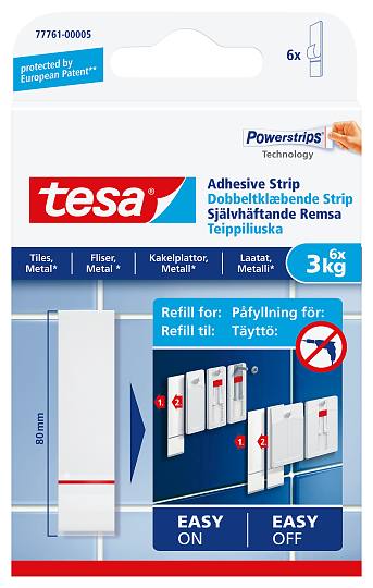 TESA POWERSTRIP REFILL 6-PAK TSMS TIL FLISER BÆREEVNE 3KG