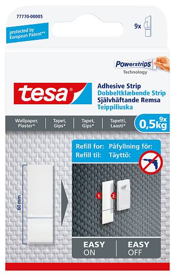 TESA POWERSTRIP REFILL 9-PAK TSMS TIL TAPET BÆREEVNE 0,5KG